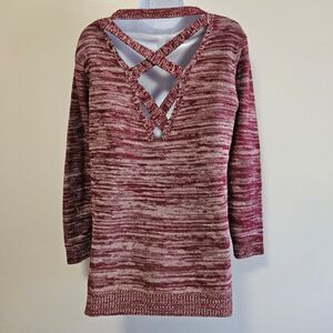 Madison Lilly Criss-cross Back Sweater Marbled Burgundy Side Slits Women Med